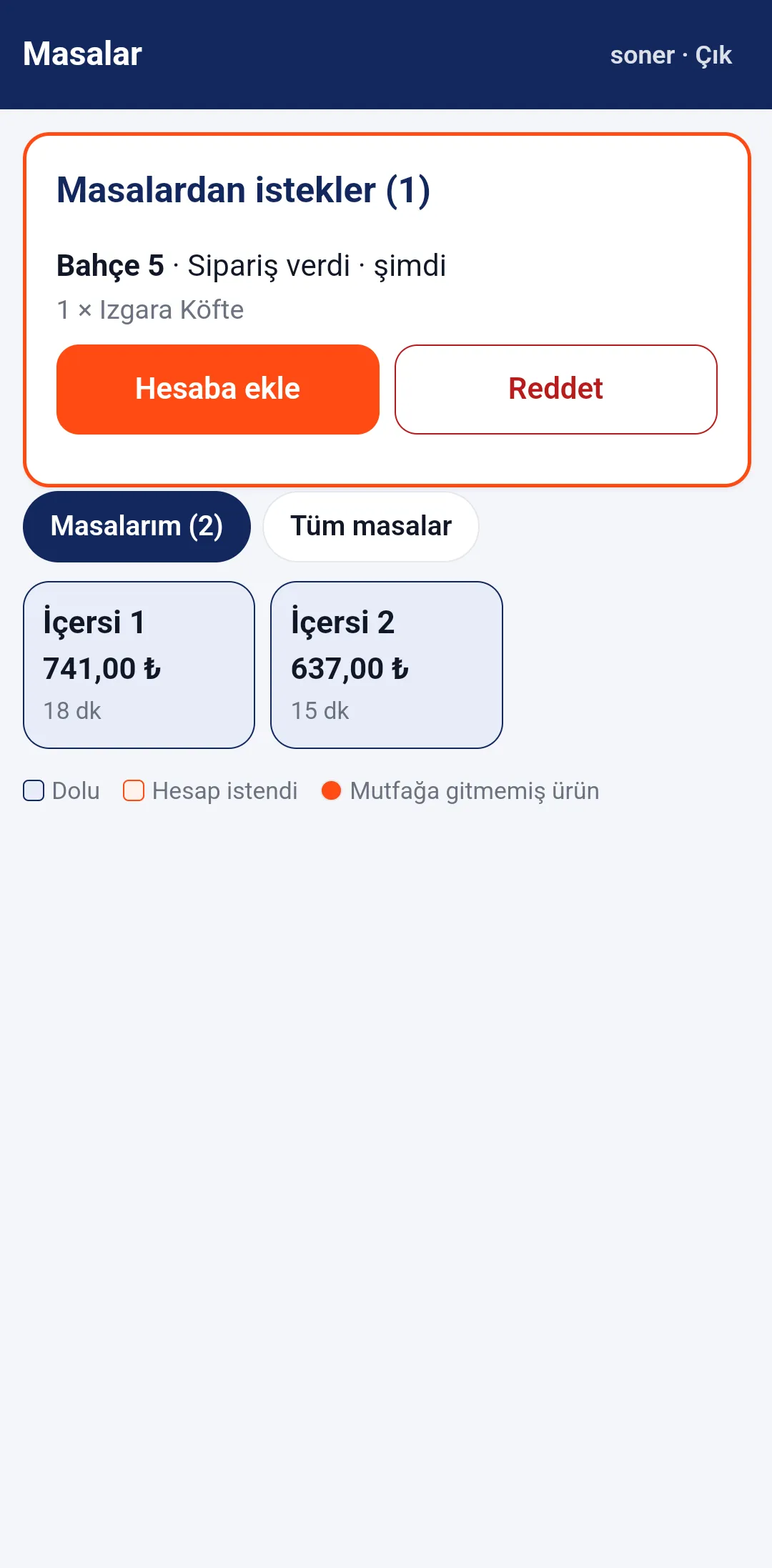 Bir siparişin yolculuğu — Aynı istek garsonun telefonunda