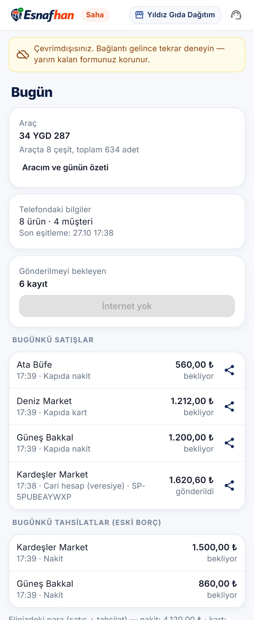 Satış elemanının telefonu — Bekleyen kayıtlar