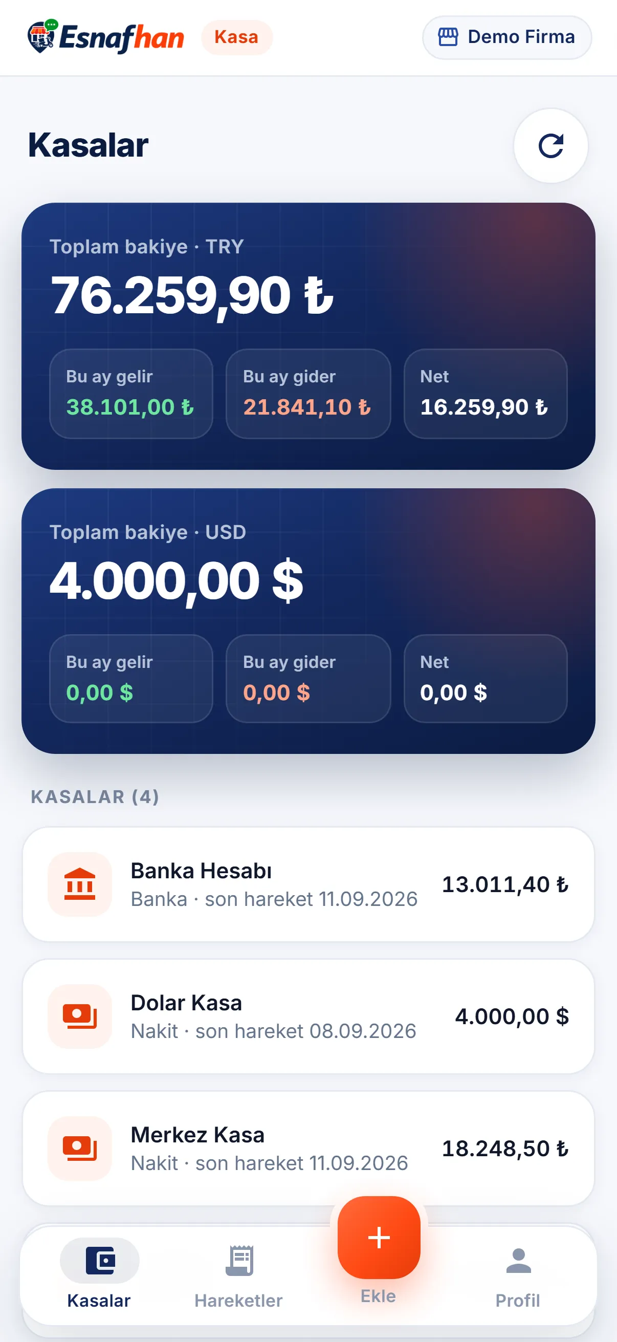 Kasa Takip — telefon ekranı