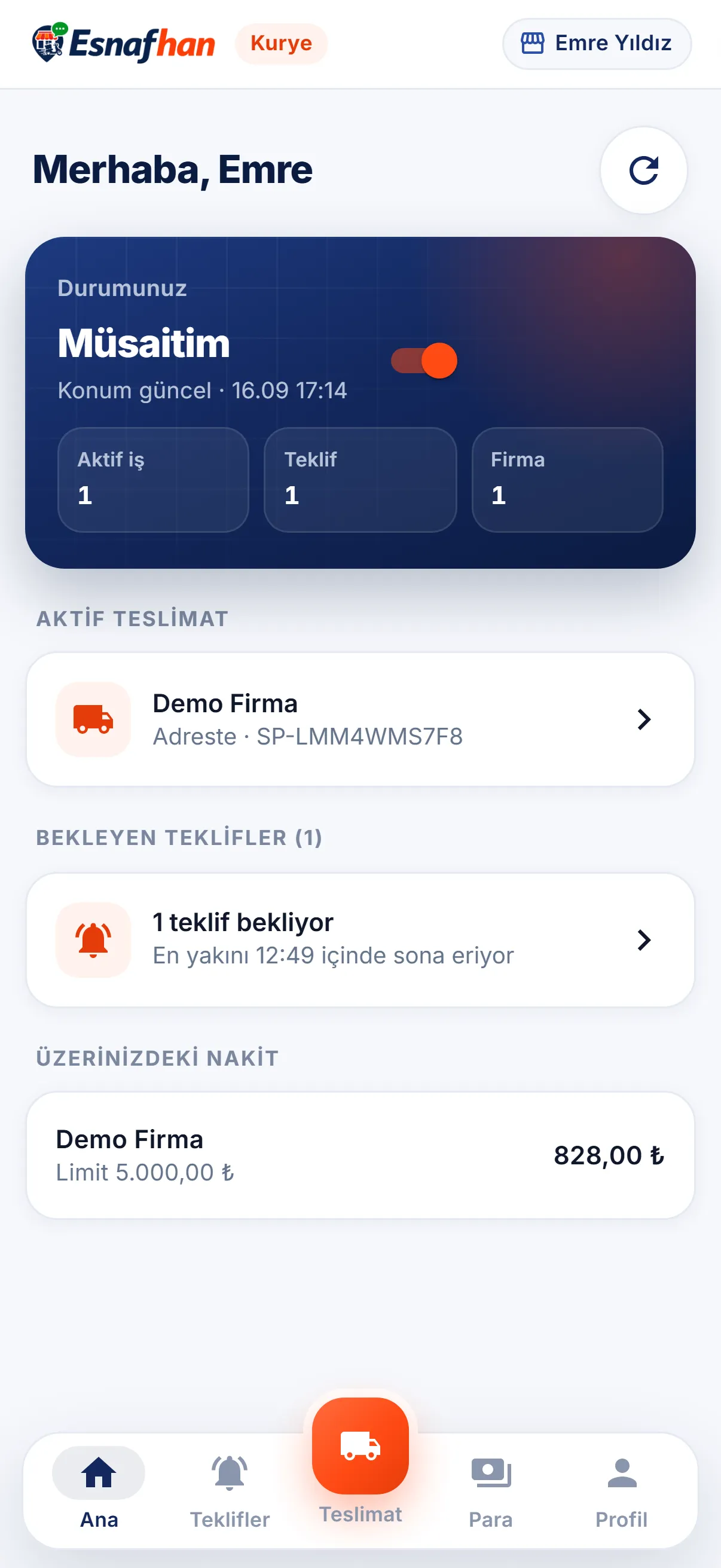Kurye & Sevkiyat — telefon ekranı