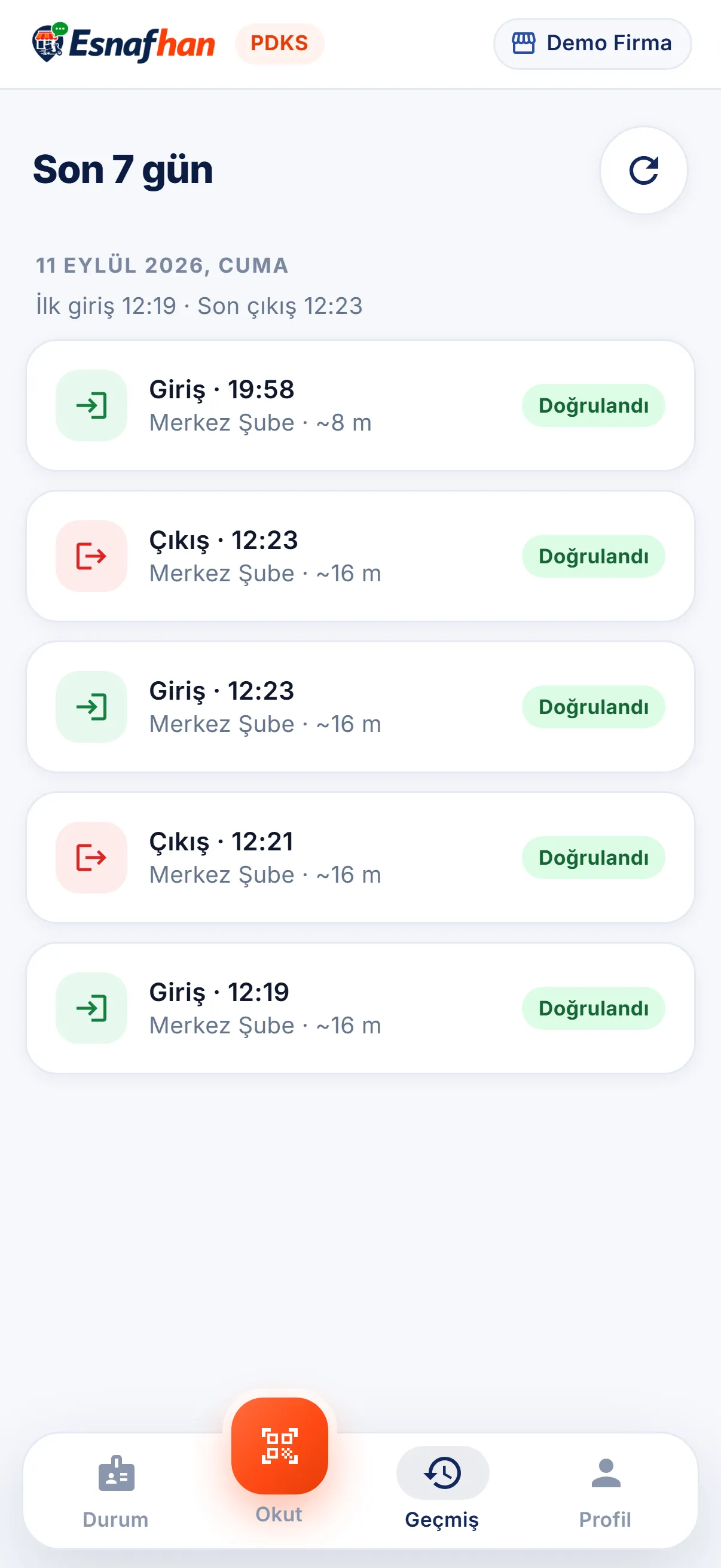 Son 7 günün okutmaları, konumla doğrulanmış.