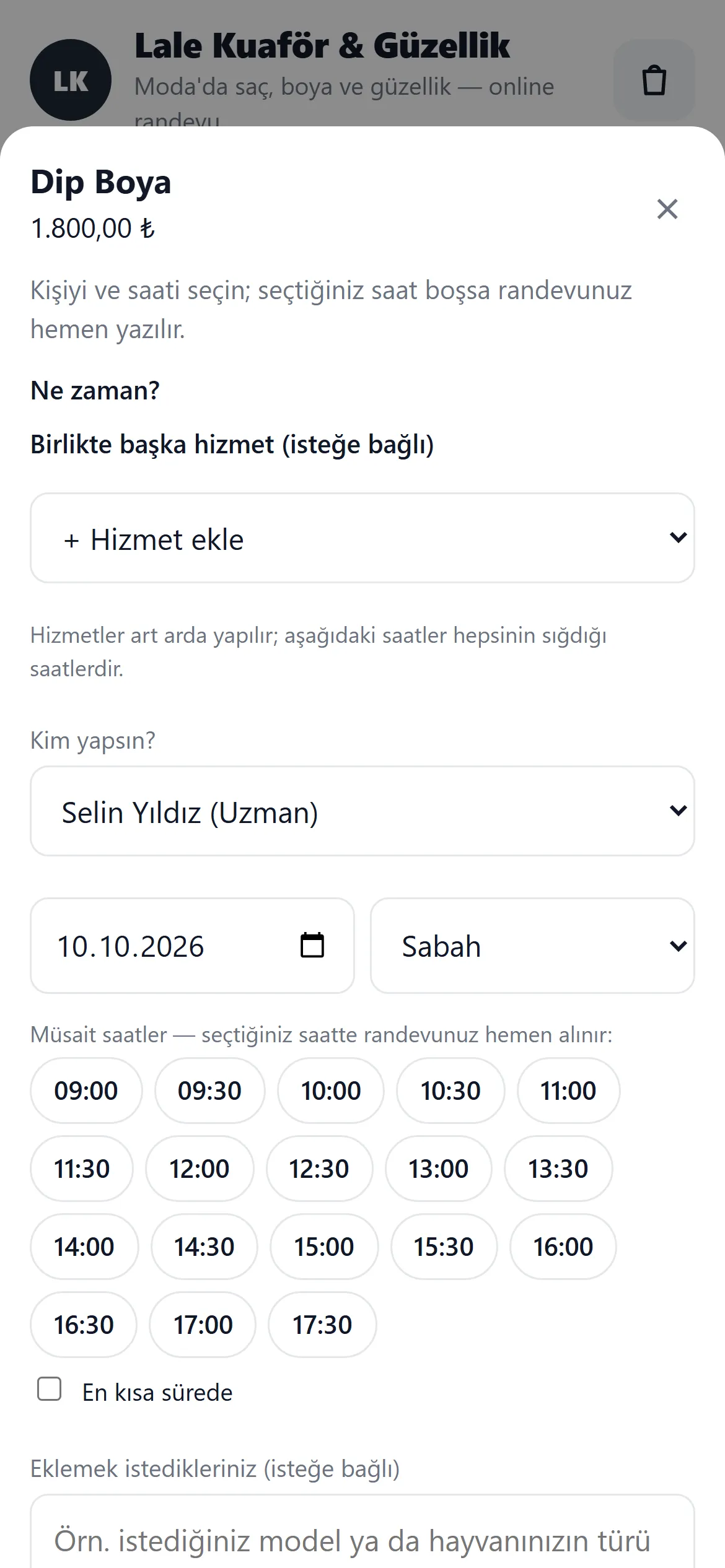 Müşteri telefondan çalışanı ve boş saati seçer, randevusu hemen yazılır