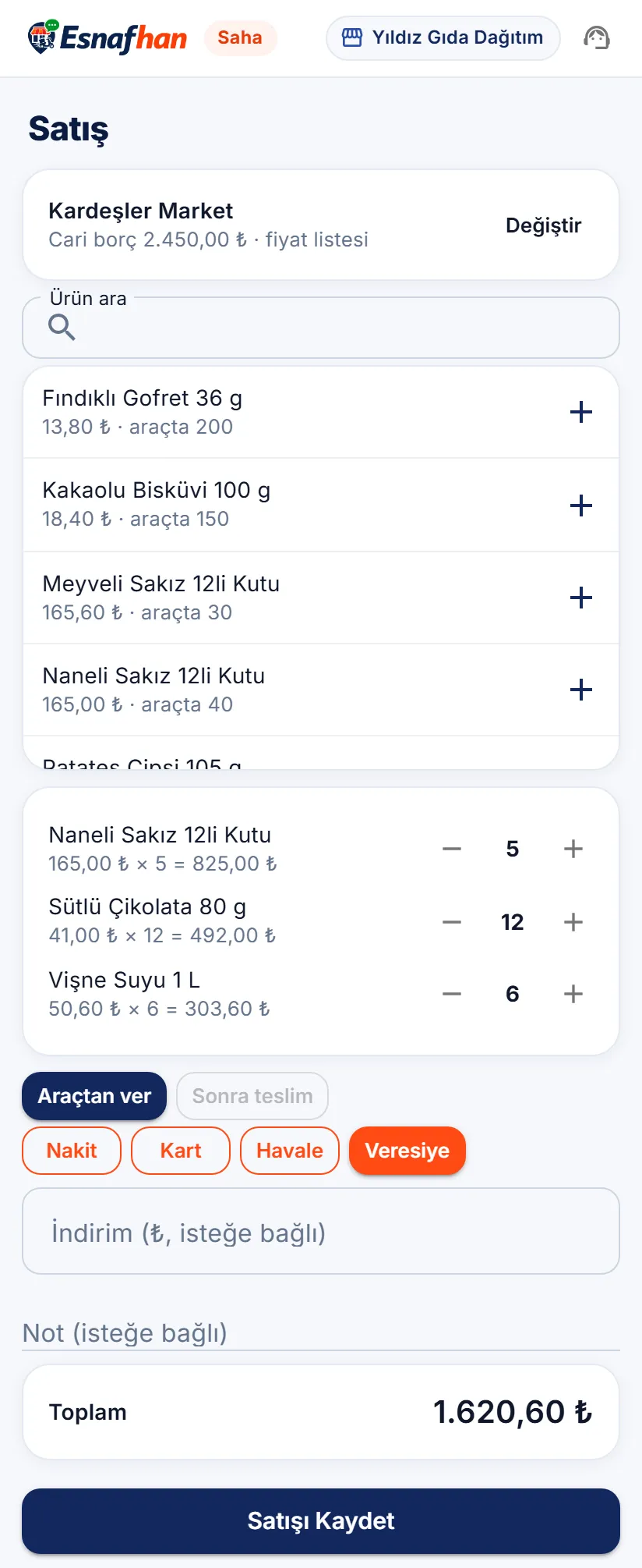 Satış elemanının telefonu: Kardeşler Market, market fiyatıyla veresiye satış