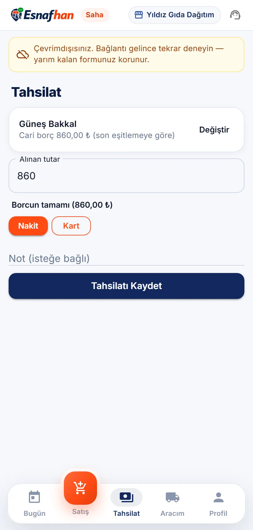 Satış elemanının telefonu — Eski borç tahsilatı