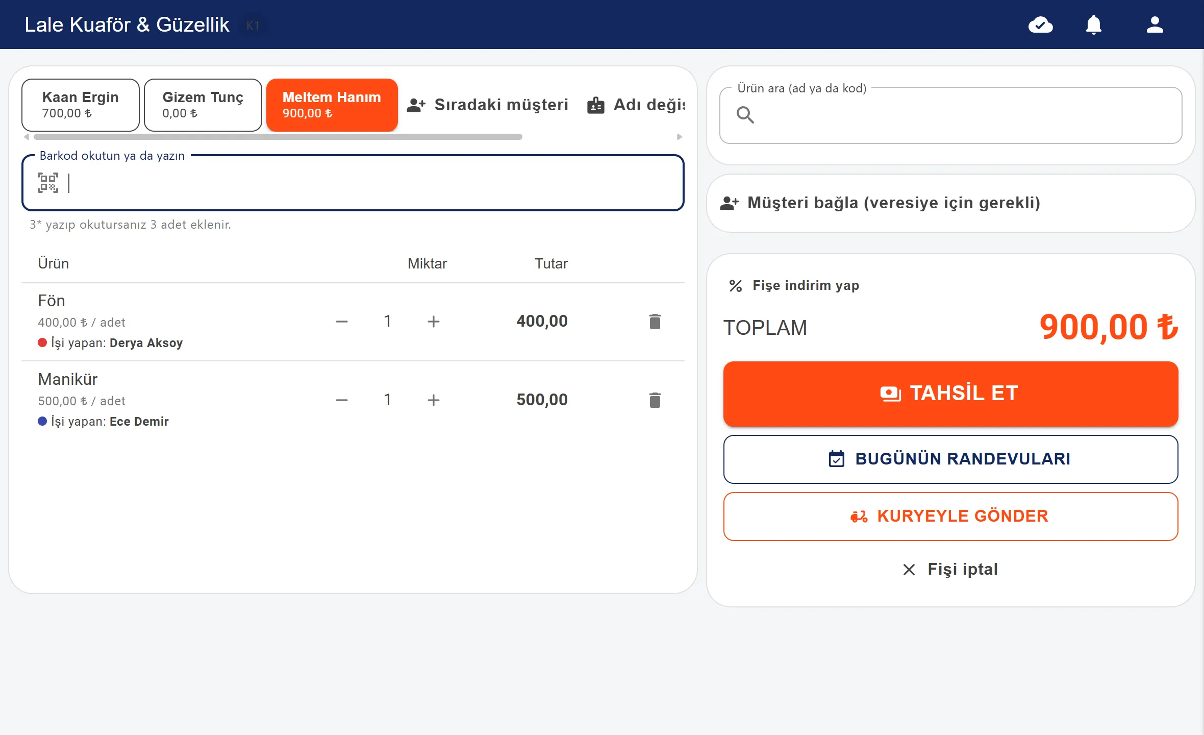 Kasa — Müşteri adlı hesaplar