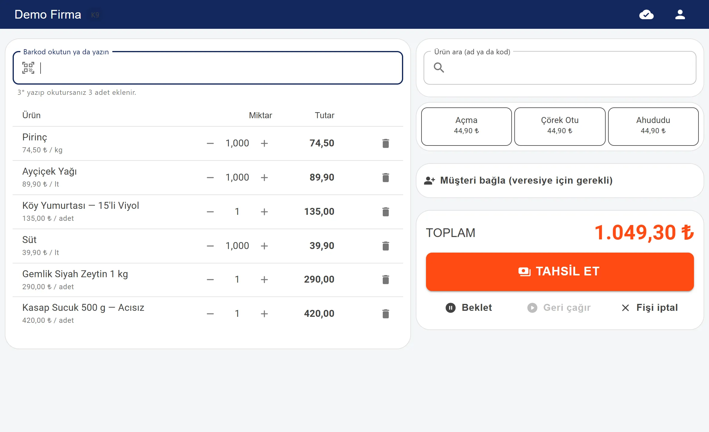Esnafhan POS ekranı