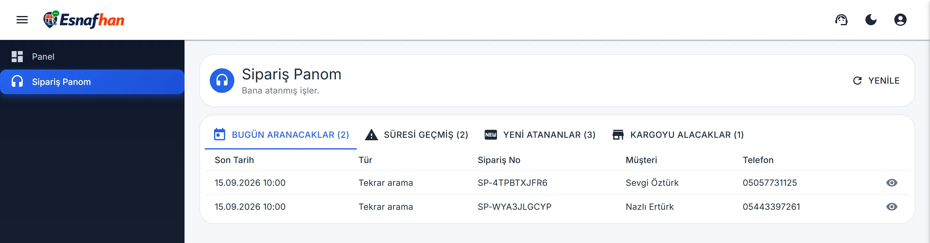 Sipariş temsilciye kendiliğinden düşer
